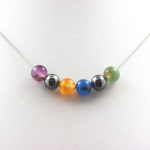 Pierres et Min&eacute;raux. Collier perles Agate ruban&eacute;e multicolore + H&eacute;matite 8 mm. Chaine en Collier femmes, hommes. Taille personnalis