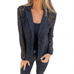 Naiste &uuml;likond, mantel, pitsdisain, rev&auml;&auml;r, pikkade varrukatega, &uuml;hev&auml;rviline elegantne bleiser jakk &Auml;ririided vabaaja igap&auml;evar&otilde;ivad S must