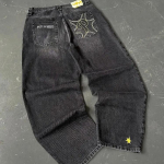 T&auml;navamoe teksad Y2K meeste p&uuml;ksid Harajuku hiphop kirjade tikandiga vintage sinised lohvakad teksad k&otilde;rge v&ouml;&ouml;kohaga laia s&auml;&auml;rega p&uuml;ksid S sinine