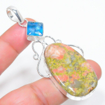 Unakite, Blue Topaz Handmade 925 Sterling Silver Pendant 3.03 f4c13