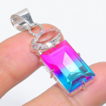 Bi-Color Tourmaline, Topaz Handmade 925 Sterling Silver Pendant 1.73 w2w10