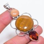 Natural Ocean Jasper, Citrine 925 Sterling Silver Jewelry Pendant 2.92 j0c75