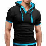 Suvine meeste mood Slim Fit l&uuml;hikeste varrukatega topid &uuml;hev&auml;rvilised kapuutsiga lihaste vaba vabaaja T-s&auml;rk 3XL must