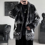 Trendikas Jaapani Retro V-kaelusega Kampsun - Unisex, Laiema l&otilde;ikega, Kootud Pikkade Varrukatega S&uuml;gis/Talv jaoks L must