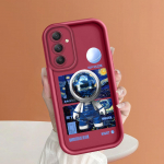 Pehme silikoonist ruudukujulise redeliga printimismustriga telefoni korpus T&auml;iskaanega kaamera p&otilde;rutuskindel kaitse kummist &uuml;mbris Samsungile Samsung F04 must