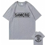 Sons of Anarchy SAMCRO Kahepoolse tr&uuml;kiga T-s&auml;rk Meeste Naiste Mood Hip Hop Rock T-s&auml;rgid L&uuml;hikeste varrukatega Suvised puuvillased T-s&auml;rgid Topid S beež