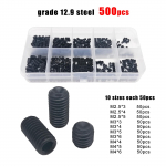 500/1500X M2 M2.5 M3 M4 M5 M6 M8 DIN916 304 Roostevaba Teras Must Kuuskant Kuuskantpesa Allen Tassipeaga Nurgaga Kruvi Komplekt Kruvide Komplekt Karbis