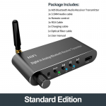 Bluetooth 5.1 vastuv&otilde;tja saatja heliadapter U-ketta taasesitus koaksiaalne/optiline kuni 3,5 mm AUX RCA R/L DAC-muundur kaugjuhtimispult must