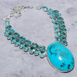 Santa Rosa Turquoise, Blue Topaz 925 Sterling Silver Jewelry Necklace 18 c5y30