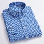 Mees Standard-Fit pikkade varrukatega Micro-Check s&auml;rgid Patch Pocket &otilde;huke pehme 100% puuvill valge/punane joontega ruuduline vabaaja mitmek&uuml;lgne s&auml;rk M sinine