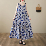 DIMANAF Suur Suurus Kleit Suvi Naised Vintage Linane Elegantne Stiil Varrukateta Lilleline Vaba Uus Pikk Kleit 8027 One Size