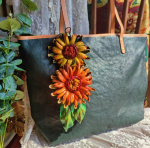 Pure cowhide original oversized oil painting exaggerated pure handmade sunflower bag pendant