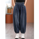 Suurused Loose fitting Denim Jeans Retro Kulumise stiil Elastsed v&ouml;&ouml;kohaga Naiste K&auml;tistega Haremip&uuml;ksid M