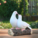Two White Pigeon Standing on Tree Stump Statue Outdoor Garden Bird Ornaments Art Sculpture for