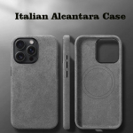Itaalia Alcantara telefoni&uuml;mbris iPhone 16 Pro Maxile Luksuslik &auml;riklassi nahk&uuml;mbris iPhone 16 Pro tagakaanele Hall, magnetiline Italian Alcantara&For iPhone 16 Pro helehall v&auml;rv