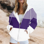 Naiste pikkade varrukatega triibulise tr&uuml;kiga dressipluus pikkade varrukatega tasku jakk T&otilde;mblukuga kapuutsiga mantel S