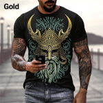 Suvised Viking Warriorsi graafika 3D prindiga T-s&auml;rk Nordic Style Meeste Suured l&uuml;hikeste varrukatega topid Tees Meeste Disainr&otilde;ivad S