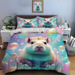Multifilm Kapibara Voodipesukomplektid Tekk Voodikate Tekk Voodikate Padjap&uuml;&uuml;r 2-3 Osalised Komplektid Laste T&auml;iskasvanute Magamistoa Sisustus Kingitused EU Single 135x200cm