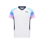 Li Ning Sulgpalli Seeria K&otilde;rge V&auml;&auml;rtusega D&uuml;naamilise Triibuline Pehme Hingav V-kaelusega L&uuml;hikeste Varrukatega T-s&auml;rk Unisex Topid Valge AAYV199-1 M