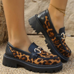 Moodsad Naiste Mokassiinid Retro Suede Leopard Kingad Naistele Metallkaunistus &Uuml;mar Varvas Naiste Mokassiinid Vabaaja Paks Platform Kingad Daam 42 must