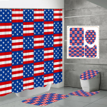 4TK Du&scaron;ikardinakomplektid Du&scaron;ikardina ja Vaipadega WC-kaane Vaip U-kujuline Matt ja Vannimatt Vannitoakomplekt 12 Konksuga One Size