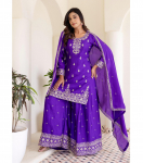 Naiste disaineri peokleit tikitud chinon-siidist kurti palazzo dupattaga komplekt salwar kameez &uuml;likond M lilla