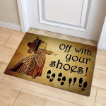 Naljakas uksematt 'Off With Your Shoes' Disainitud Siseruumides Tervitus P&otilde;randade Kaunistus Vaip Libisemiskindel Lihtsalt Puhastatav Ala Vaip Kortsukindel Matt 40x60cm brown