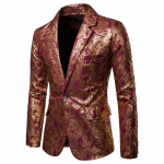 Meeste bleiser Slim Fit &uuml;he n&ouml;&ouml;biga Meeste jakk Kuldprinteriga peigmehe pulmakleit Stage Club Party vabaaja pidulikud bleiserid M