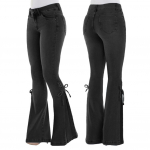 Vintage Denim Teksad Naiste K&otilde;rge v&ouml;&ouml;kohaga teksad Stretch Denim Flare P&uuml;ksid Naiste pitsiga Bow Long Laia S&auml;&auml;re Flare Teksad XS must