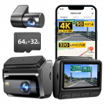 DDPAI Z60 Kriipsukaamera uusima 8-megapikslilise ja 8-megapikslilise 1080P t&auml;is-kaksik-ees- ja tagakaameraga 32GB Kompaktne Kriipsukaamera LCD-ekraaniga Super Tugev must