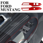 Carbon fiber style door window lift switch panel trim cover Fit For Ford Mustang punane