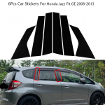 6 tk L&auml;ikiv must s&uuml;sinikkiust akna-ukse sammaste B- ja C-sammaste kattekaunistus Peegli PC-kleebised Honda Jazz Fit GE 2008-2013 jaoks must