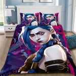 Kuum anime Arcane Voodipesukomplektid 3D-tr&uuml;kiga Jinx T&auml;iskasvanud Poiste T&uuml;drukute Magamistoa Kaunistus Tekikoti Komplekt &Uuml;he- ja Kahekohaline Voodipesu EU Single(135*200cm)3pcs