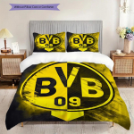 Borussia Dortmundi logo Muster Voodipesu Tekikomplekt Tekikate Padjap&uuml;&uuml;r Kodukaunistus S&uuml;nnip&auml;evakingitus (1 * tekikott + 2 * padjap&uuml;&uuml;ri, ilma s&uuml;damikuta) 135x200cm