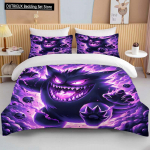 Pokemon Gengar Tr&uuml;kitud Voodipesu Kollektsioon Multikas Anime Tekikott Tekk Padjap&uuml;&uuml;r Poistele T&uuml;drukutele Lastele T&auml;iskasvanutele Voodipesu Kollektsioon Luksus EU single(135x200cm)