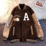 Vintage pesapallijope Naiste tikandid Oversize Korea Mood Varsity Joped College Bomber Button Mantlid Esteetilised S pruun