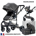 BAZARLAND30 Poussette 3 en 1 B&eacute;b&eacute; Combin&eacute;e Si&egrave;ge-Auto Nacelle R&eacute;versible R&eacute;glable Haute Qualit&eacute; Roues increvables Canne.Gris hall