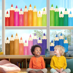 DECOWALL 27-osaline vikerkaarev&auml;rviline pliiats staatilised aknakleebised, korduvkasutatavad veekindlad klaasikleebised laste tuppa ja kodu kaunistamiseks, liimivabad, DIY vin&uuml;&uuml;l