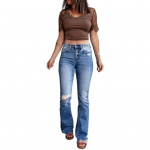 K&otilde;rge v&ouml;&ouml;kohaga kellukujulised teksap&uuml;ksid naistele Rebitud Bootcut Laienevad teksap&uuml;ksid Elastne DENIM p&uuml;ksid Kevadeks Suveks S helesinine v&auml;rv