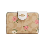 Coach Nurgapealse T&otilde;mblukuga 13 Lilleline Prindi Logo Kaetud L&otilde;uend ja Nahast Rahakott Naiste rahakott Kuldne Hele-Khaki Mitmev&auml;rviline CR968-IMOTV Basic Set (Bag+Dust Bag)