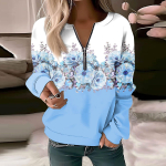 Naiste Dressipluus Pullover Basic Quarter T&otilde;mblukuga Pikkade Varrukatega Print Lilled Pusa vabaaja topp XXXL sinine