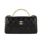 Chanel 23B Must tepitud lambanahast p&auml;rlk&auml;epidemega pikk Kelly kuldse pandlaga ketiga &otilde;la-Crossbody k&auml;ekott Naiste kott Gift Set(Basic Set+Box+Shopping Bag) must