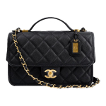 Chanel Classic teemantmustriga reljeefse lehmanaha &uuml;lemise sanga ja ketiga k&auml;ekott, suur Tofu &otilde;la-Crossbody k&auml;ekott naistele, must Box(Basic Set+Box)