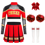 T&uuml;drukute Cheerleading &Uuml;likond Pikkade Varrukatega V&auml;rviplokk L&uuml;hike Topp Volditud Seelik Komplekt Lilledest Pommid Sokid Peakatted 5-6 Years punane