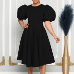 Elegantne Peokleit XXXL Suuruses O-kaelus L&uuml;hike varrukas K&otilde;rge v&ouml;&ouml;koht Voldiline Keskmise s&auml;&auml;reni Naiste Vestido S must