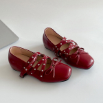 H&otilde;bedased Prantsuse retro kerge suu sisemine k&otilde;rguse suurendamine &uuml;hed kingad naiste 2025 uus suvine seelik ruudukujuline pea Mary Jane kingad 35 punane