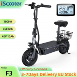 iScooter F3 10'' Elektriline t&otilde;ukeratas 45KM/H 1000W 48V/13Ah Kokkupandav Kerge Kaal Istme ja Korviga T&auml;iskasvanute Ostlemiseks E-t&otilde;ukeratas F3 45KM/H hall v&auml;rv