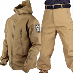 Talvekomplekt meeste tuulekindel &otilde;ue&uuml;likond, tasku Soft Shell kapuutsiga jakid t&ouml;&ouml;p&uuml;ksid L khaki