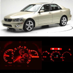 (punane)LED-valgusti komplekt Lexus IS300 2001 - 2005 jaoks, 12 osa, n&auml;idikutepaneel, armatuurlaua pirnid, kliimaseadme tuled, kell - valge