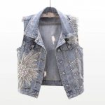 Moodnepitshelmedenimest naistele kevad-suvine varrukateta jakk moodne lahtine vintage teksap&uuml;kside vest trend S